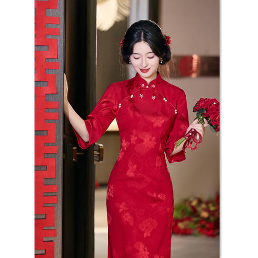 GX新娘红装旗袍2025秋冬新款时尚改良新中式年轻少女订婚旗袍敬酒服 商品图2