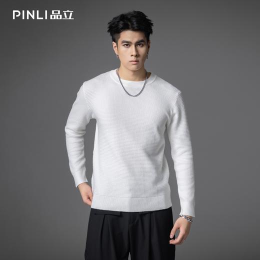 PINLI品立2025秋季新款男士修身圆领格子提花打底针织衫套头毛衣GD253110075 商品图2