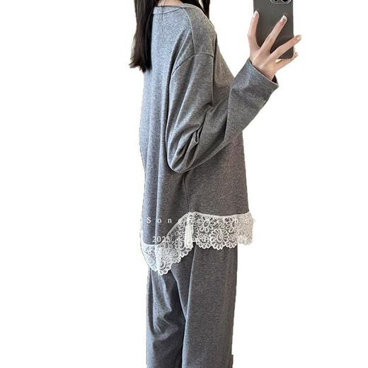 【莱赛尔蕾丝圆领磨毛睡衣】套装秋冬新款莱赛尔宽松柔软家居服二件套女 商品图4
