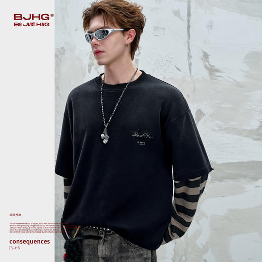 BJHG不计后果复古卫衣男款秋季美式街头宽松舒适假两件工装上衣女 商品图2