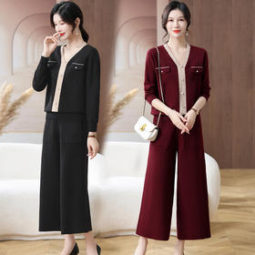 W351-1705套装-155-228新款妈妈秋装针织衫两件套洋气套装中老年女春秋小香风上衣服