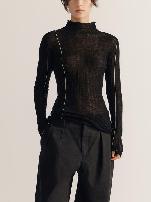 DONSEE10｜DS10AW2522-A 墨影黑 肌理线迹高领上衣 商品图3