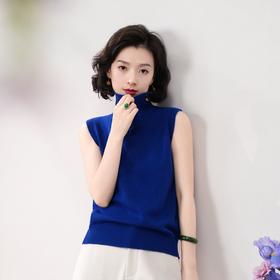 西子/蒙德里安羊绒羊毛无袖针织马甲克莱茵蓝背心/MSBH854