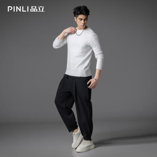 PINLI品立2025秋季新款男士修身圆领格子提花打底针织衫套头毛衣GD253110075 商品图3