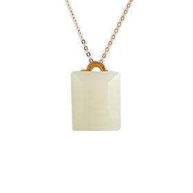 【天然正品】AU750黄金镶天然新疆料小方块和田玉吊坠项链中性100825NJS08现售价：680特价