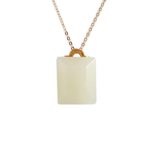 【天然正品】AU750黄金镶天然新疆料小方块和田玉吊坠项链中性100825NJS08现售价：680特价 商品图0