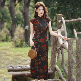 SC20668柿柿如意黑色无袖国风中式长款改良旗袍2025新款女复古民国老上海