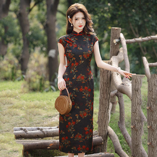 SC20668柿柿如意黑色无袖国风中式长款改良旗袍2025新款女复古民国老上海 商品图0