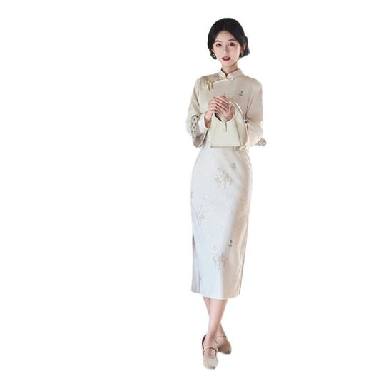 GX时尚改良新中式长款倒大长袖旗袍2025秋冬新款宽松版日常可穿旗袍 商品图4