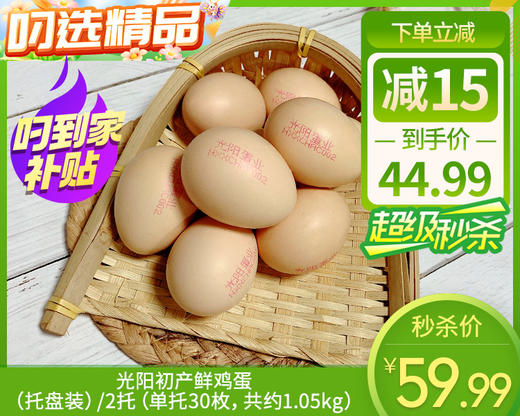光阳初产鲜鸡蛋（托盘装）/2托（单托30枚，共约1.05kg） 生产日期：9月9日左右 商品图0