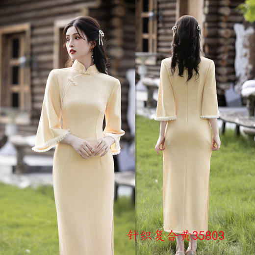 GX苏杭针织复合长款倒大袖旗袍2025秋季新款纯色年轻少女款日常旗袍 商品图1