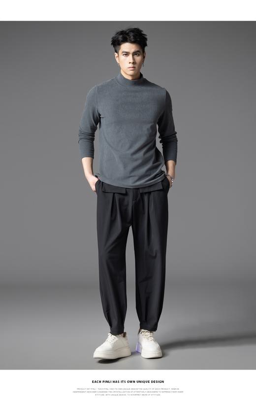 PINLI品立2025秋季新款半高领修身长袖T恤男士纯色休闲打底上衣潮GD253111084 商品图7