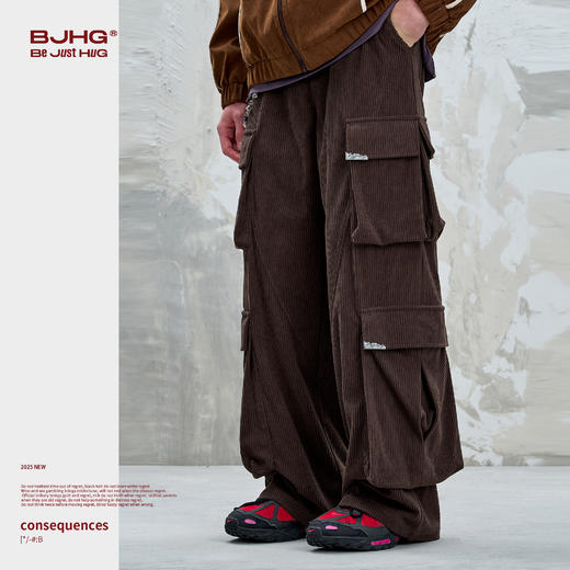 BJHG不计后果灯芯绒休闲裤子男款秋季潮牌美式工装设计感直筒裤女 商品图3
