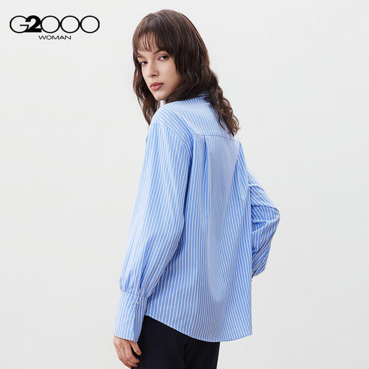 G2000女装FW25商场新款【全棉/赠布】条纹宽松长袖休闲衬衫56233867 商品图1