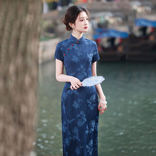 SC21141中式国风长款旗袍改良年轻款2025新款女复古短袖日常可穿夏季 商品图3
