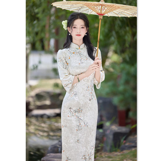 GX新中式素雅丝绒旗袍2025秋新款气质少女小个子修身国风大小姐旗袍 商品图2