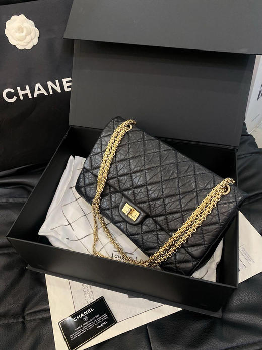 Chanel 2.55 油蜡牛皮 黑金 中号 单肩包 商品图0
