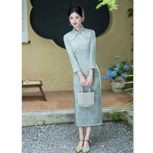 GX2025秋季新款中国风麂皮绒长款复古旗袍女装少女改良修身中式旗袍 商品图2