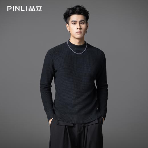 PINLI品立2025秋季新款半高领修身格纹毛衣男休闲百搭打底针织衫GD253110076 商品图2