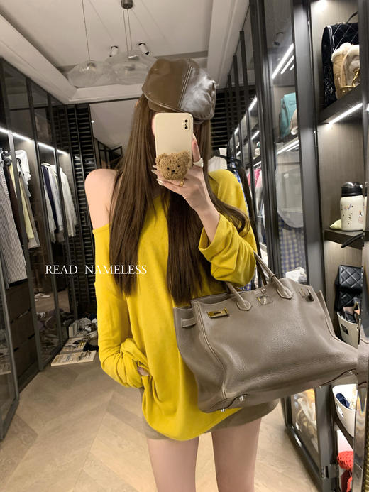 Read Nameless/明媚的姜黄色宽松可露肩打底衫 2025/9/8 商品图3