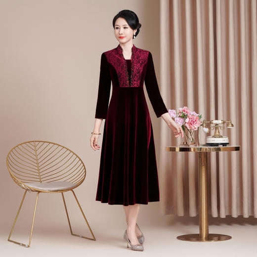 HYX新款高级感女旗袍连衣裙婚礼国潮婚宴装气质短袖大摆 商品图2