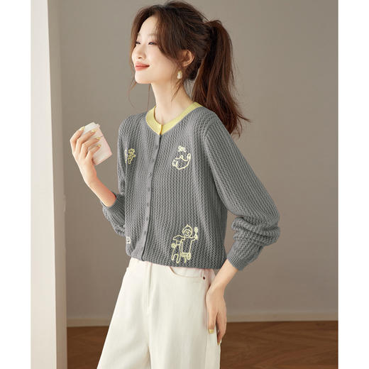 27-251072025初秋新款镂空薄款时尚洋气针织衫女设计感小个子显瘦毛衣外套 商品图2