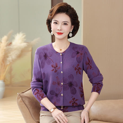 CCps6867装100%纯羊毛衫开衫女圆领春秋冬新款中老年人女士毛衣针织衫 商品图3