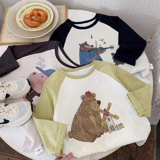 2025秋冬韩版儿童纯棉卡通撞色长袖T恤男女宝宝拼色插肩袖打底衫 商品图3