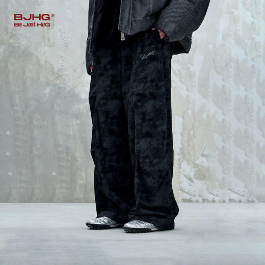 BJHG不计后果灯芯绒运动休闲裤男款秋季美式复古扎染宽松阔腿裤子 商品图1