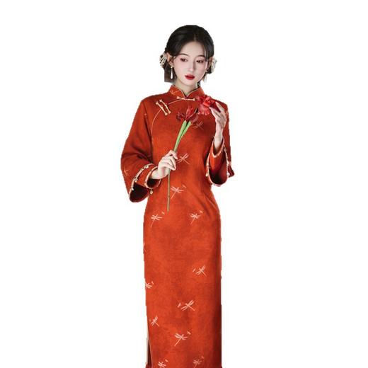 GX时尚改良新中式麂皮绒单层双袖旗袍2025秋冬新款年轻女士日常旗袍 商品图4