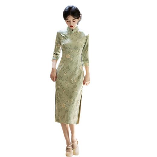 GX麂皮绒单层印花中长款中袖旗袍2025秋冬新款复古国风年轻女士旗袍 商品图4