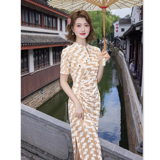 GX现代时尚改良新中式长款丝绒短袖旗袍2025秋季新款日常旗袍 商品图0