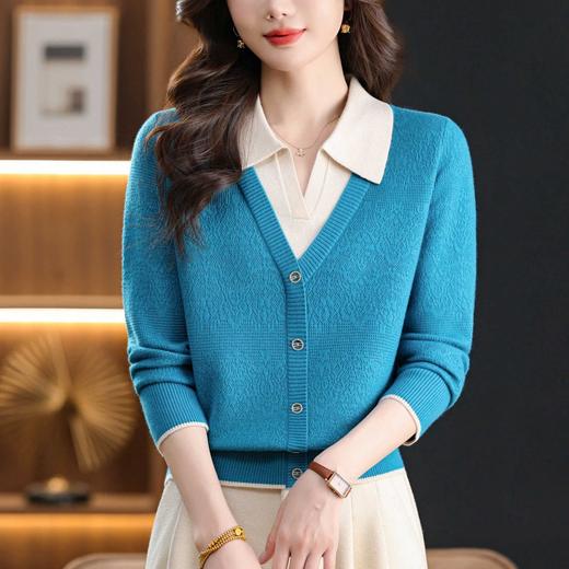 翻领宽松显瘦长袖，内搭假两件针织衫CC-103-97871 商品图2