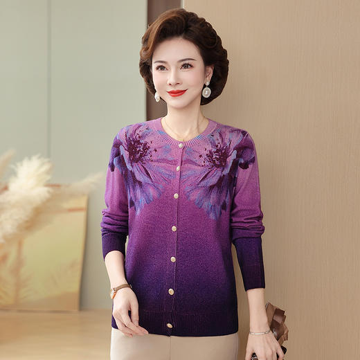 CCps6859装秋装100%羊毛衫外套女新款2025中老年洋气印花短款时尚开衫 商品图2