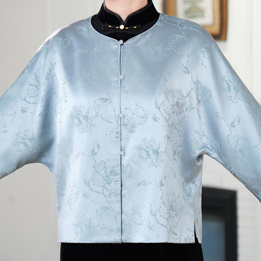 HYX新款新中式上衣宽松国风提花圆领女装气质醋酸百搭外套 商品图3