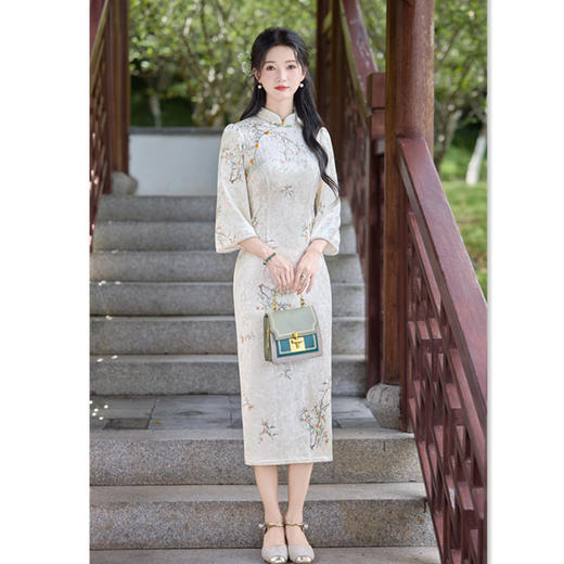 GX新中式素雅丝绒旗袍2025秋新款气质少女小个子修身国风大小姐旗袍 商品图3