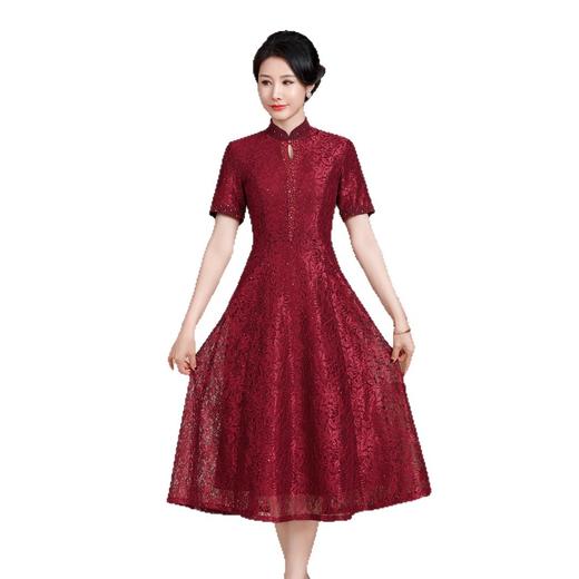 HYX新款高级感女旗袍连衣裙婚礼国潮婚宴装气质短袖大摆 商品图4