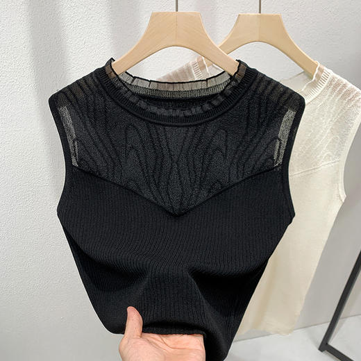 X5Q2605-CS针织背心女2025新款女装精致荷叶领拼接打底衫无袖内搭显瘦上衣 商品图1