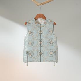 西子/宝花奔鹿钱小萍名家非遗宋锦桑蚕丝蓝色马甲/MJHJ100