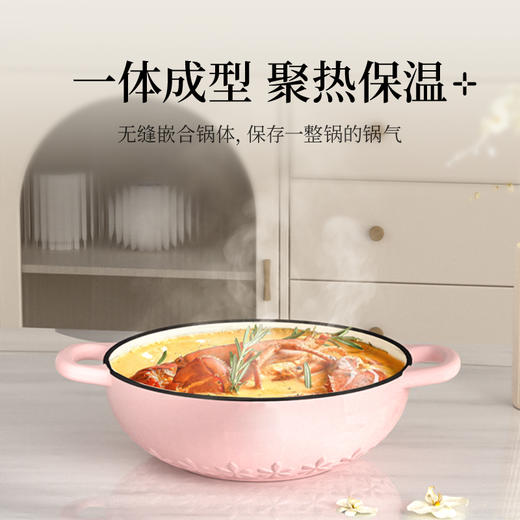 【清仓捡漏！】温仑山Velosan 太阳花系列珐琅锅 22CM 粉色/紫色 进口多玛德 (Tomat c)白珐琅瓷釉+灰底釉，储热技术锁住营养；万用“神锅”，全炉灶通用 商品图3