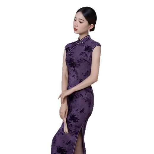 GX扎染植绒长款旗袍2025初秋新款复古国风弹力旗袍 商品图4