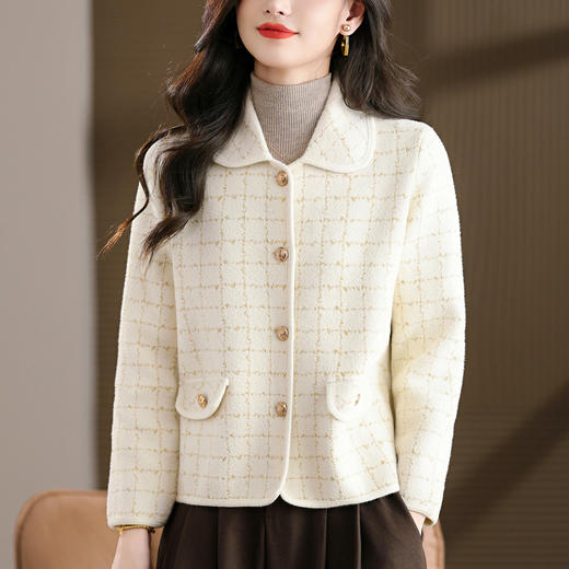QG-6046高级感毛呢外套春秋加厚格子翻领上衣2025新款大码胖妹妹开衫显瘦 商品图2