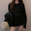 分镜头重磅100%棉秋冬新款长袖百搭经典打底宽松纯色男女同款叠穿上衣T恤 黑白两色 商品缩略图1