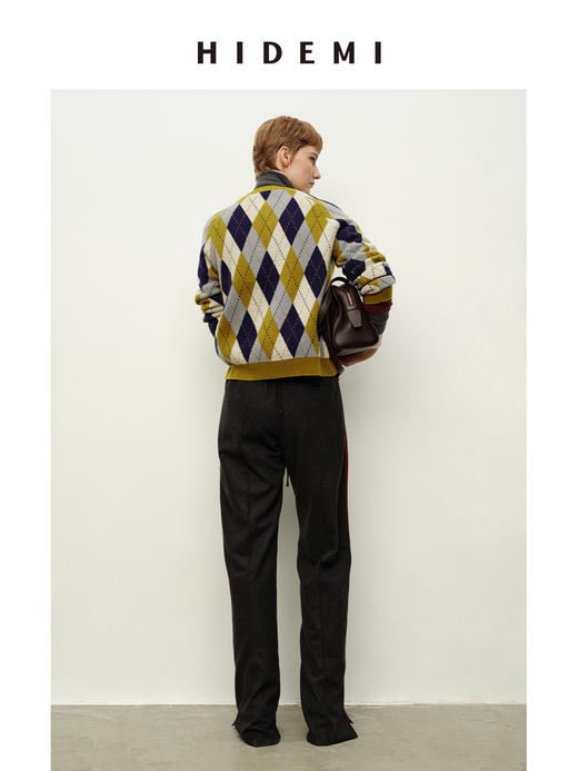 HIDEMI 进口美利奴羊毛原创复古手绘图案长袖针织中厚款开衫毛衣女 商品图2