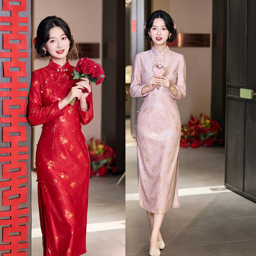 GX七分袖改良旗袍2025新款年轻款少女秋冬款日常婚宴订婚回娘家旗袍 商品图0