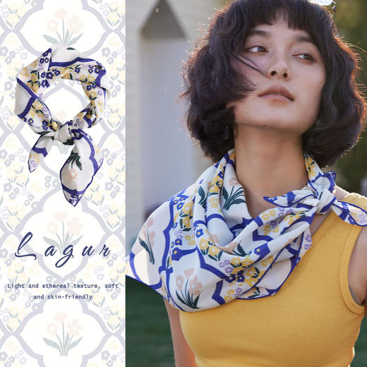 「日系雅致紫白系」100%桑蚕丝丝巾小尺寸方巾多功能发带春秋新款 商品图1