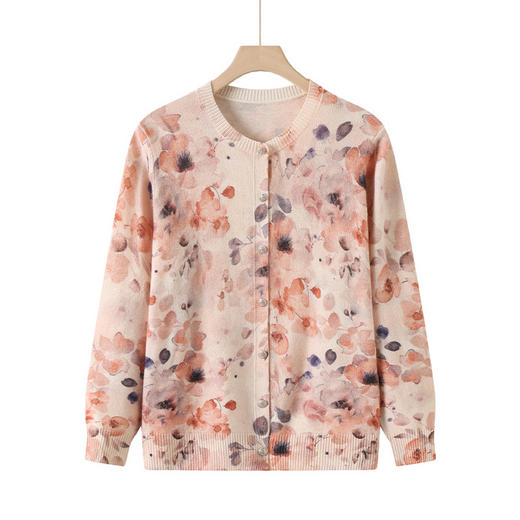 CCps6867装100%纯羊毛衫开衫女圆领春秋冬新款中老年人女士毛衣针织衫 商品图4