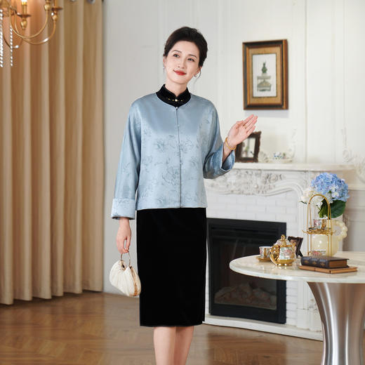 HYX新款新中式上衣宽松国风提花圆领女装气质醋酸百搭外套 商品图2