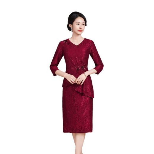 HYX高级感女修身旗袍连衣裙百褶国潮婚宴装敬酒妈妈装气质中袖 商品图4