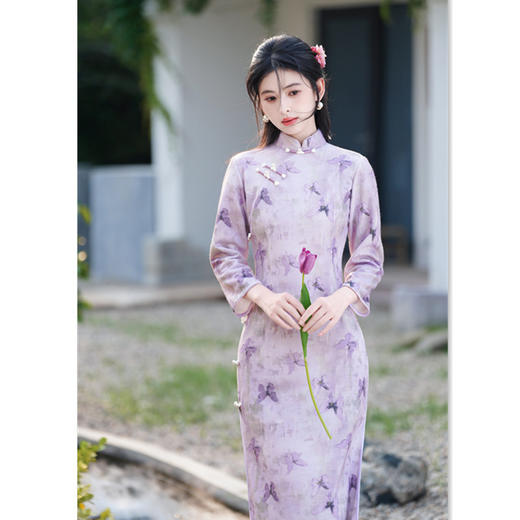 GX紫色秋季新款旗袍2025复古国风改良新中式小个子日常修身绝美旗袍 商品图2